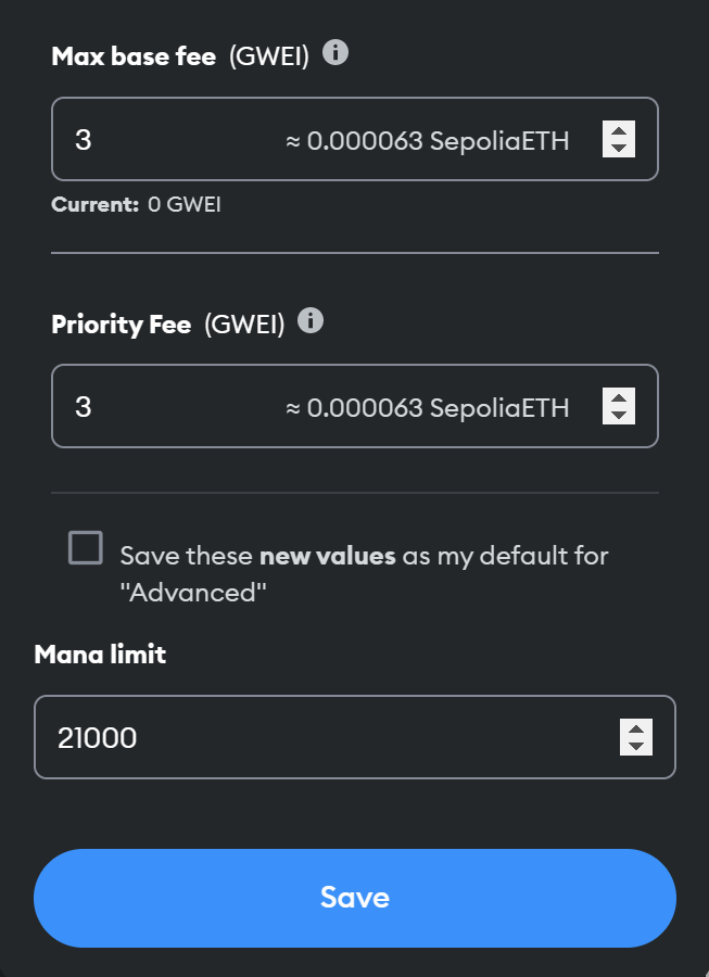 MetaMask manaLimit